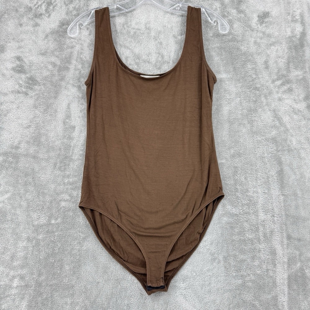 Carlisle‎ Bodysuit XL Minimalist Tank Stretch Knit Casual Snap Chocolate Brown